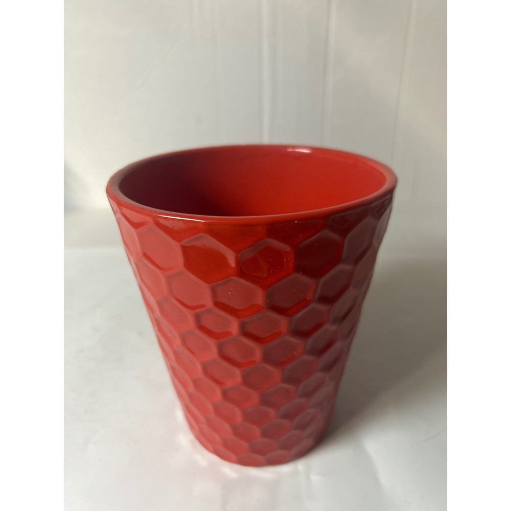 Red Ceramic Planter Flower Pot Vase with Honeycomb Pattern Home‎ Decor